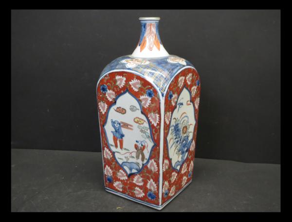 緑屋*南■伊万里 色絵 角徳利 大徳利 花瓶 高さ30cm *ｍ