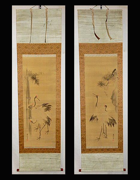 ●狩野常信●保証●竹鶴図二幅●肉筆●掛軸●日本画●