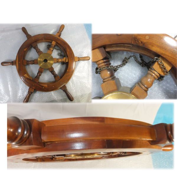 【Y12/K】船舵 操舵輪 舵 船舶 レトロ アンティーク 木製 Φ40_3