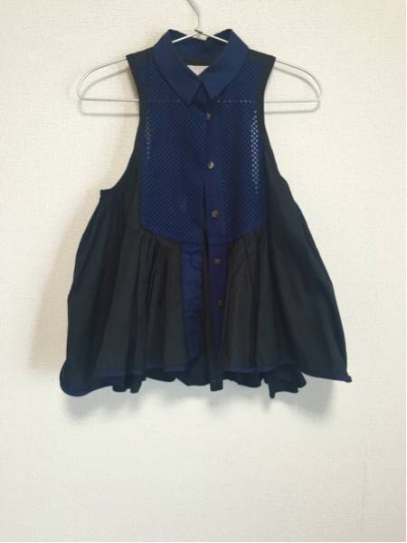 sacai サカイ 人気プリーツ ノースリーブ シャツ【1】 sacaiサカイ
