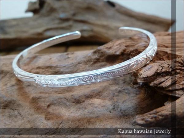 4mmカフバングル3面彫り◆ハワイアンジュエリーsilver925
