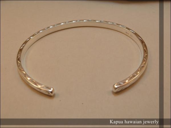 4mmカフバングル3面彫り◆ハワイアンジュエリーsilver925