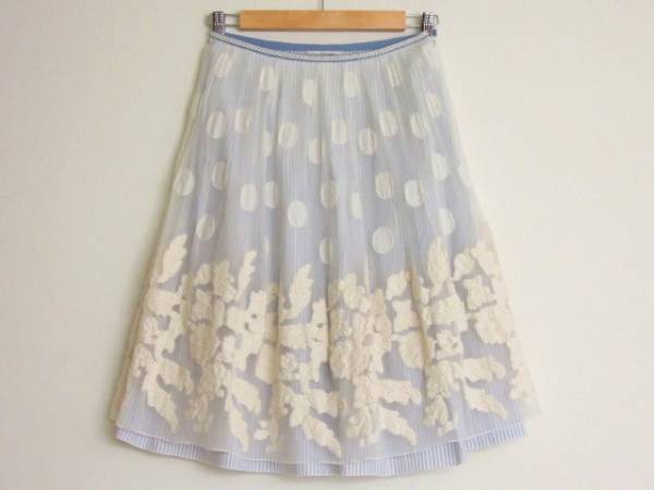 ロイスクレヨン レース刺繍 縦ストライプ 2枚仕立て スカート M