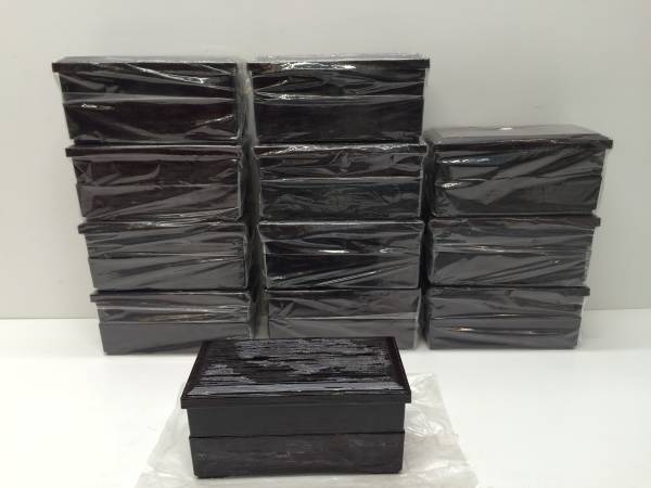 展示未使用 弁当箱 2段ヘギ目松花堂弁当/溜内朱/12個 業務用