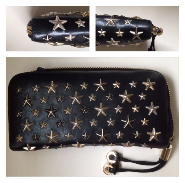 ジミーチュウ 長財布 スタッズ 黒 ラウンド