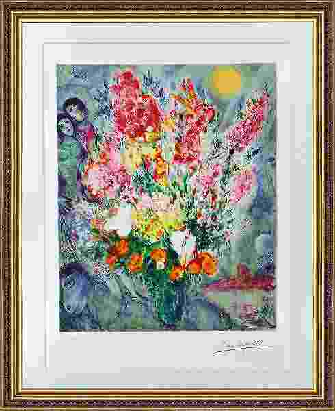 シャガール 「天に捧げる花束」絵画 新品額装 証明書付 石版画