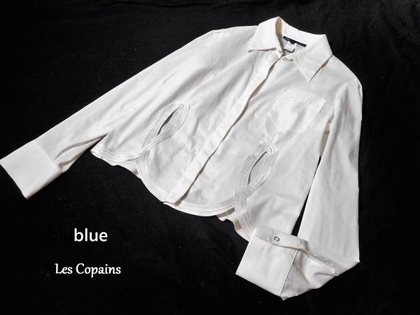 美品 blue レコパン デザイン シャツ ブラウス 46 白