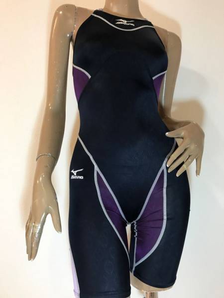 ミズノ女子競泳水着Lアクセルスーツマイティラインうろこ光沢黒 L