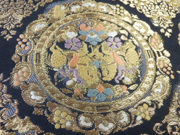 ◇京都・西陣織 【服部織物】黒地・金糸/豪華な袋帯◇ 服部織物 ◇京都・西陣織 【服部織物】黒地・金糸/豪華な袋帯◇ 服部織物
