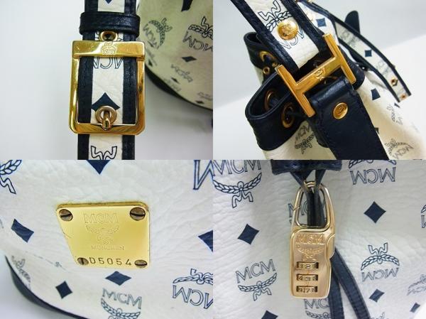 ▽MCM▽巾着型ショルダーバッグ/ホワイト×ネイビー/USED☆ MCM