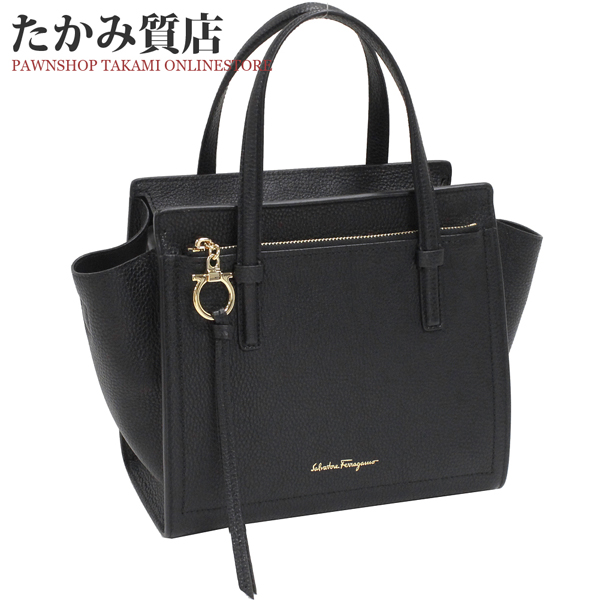 質屋[未使用]フェラガモ ハンドバッグ(21F478) カーフ(黒) 中古 【公式