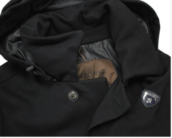 1円 HISTORIC◆黒ツイルItaly製 撥水フード付コートh749*L新品