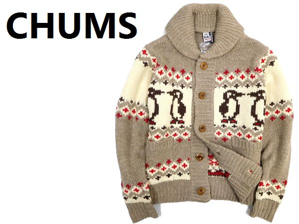 新品 16FW チャムス ペンギン柄 カウチン ニットジャケット M
