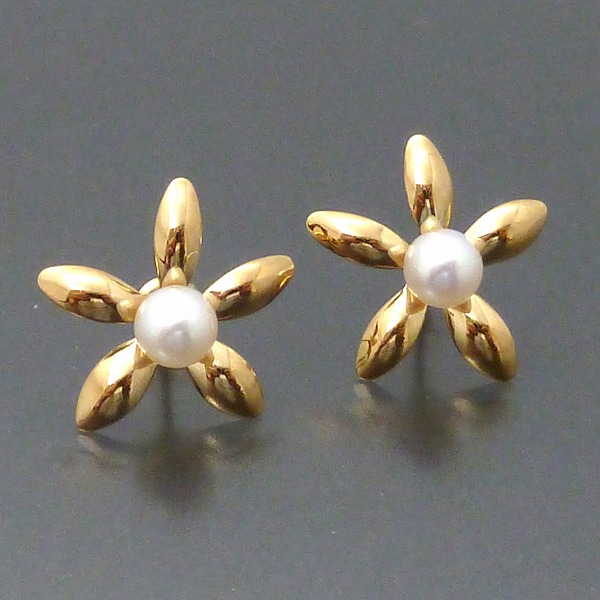 M0630-【TASAKI】K18 パール フラワーデザイン ピアス イヤリング