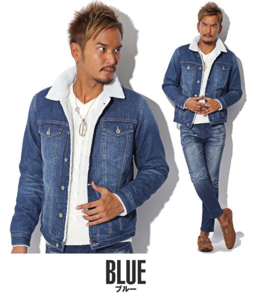 ☆5702-ブルー-XL○♪新品 ボアデニムジャケット ☆ Gジャン メンズ