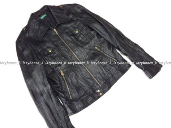 BENETTON ベネトン 羊革レザーライダースジャケット Gジャン美品 
