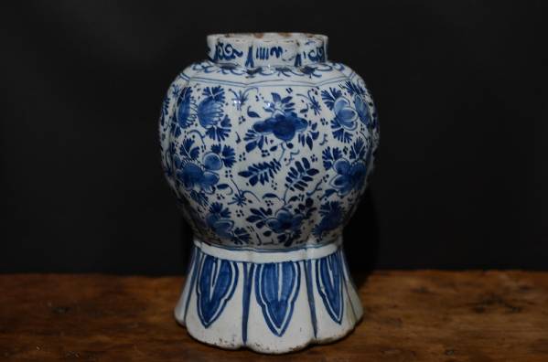 18世紀阿蘭陀 デルフト 染付 草花文壺 花器 民藝