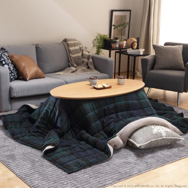 フラットヒーター折れ脚こたつセット/オーバル/ナチュラル　緑