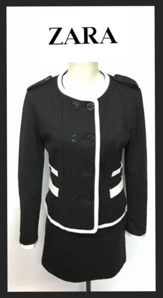 美品【ZARA BASIC】バイカラースーツ/スカート 黒×白 L 春秋 