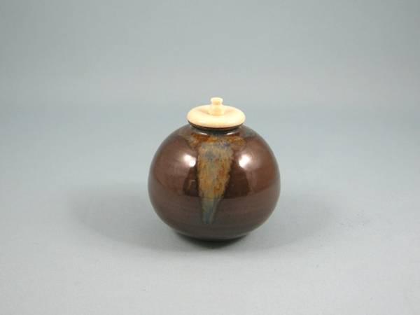 平安喜山作茄子茶入　共箱　象牙蓋