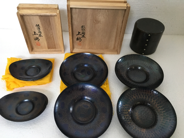上杉造　銅製　茶托　茶筒 鎚起 茶道具 4セット