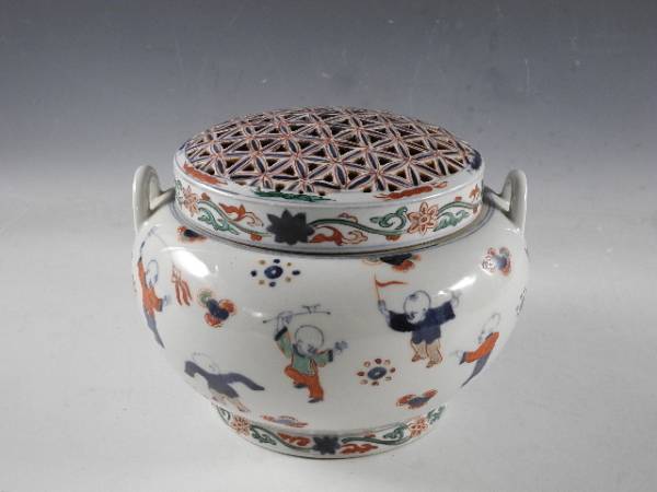 古伊万里 色絵 掌の骨董108.伊万里色絵古九谷様式・杜若（かきつばた