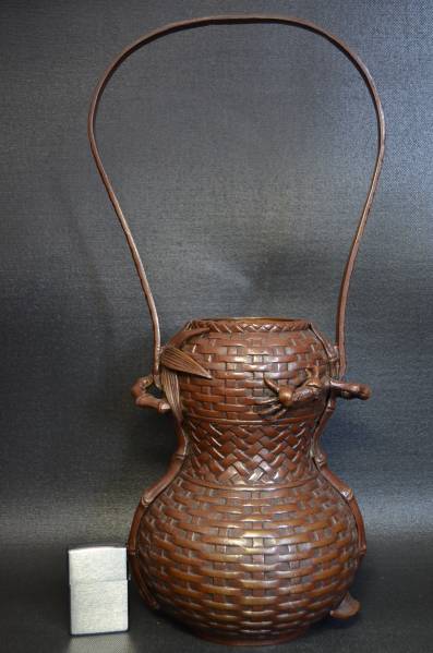 古銅　花瓶　花入　細彫象嵌　在銘　旭峰？