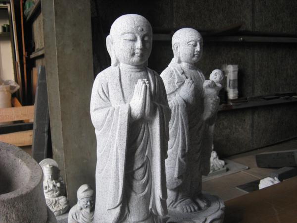 白御影石製地蔵様（1.5尺）＋蓮華台（仏像・石彫刻・墓石） 天然青