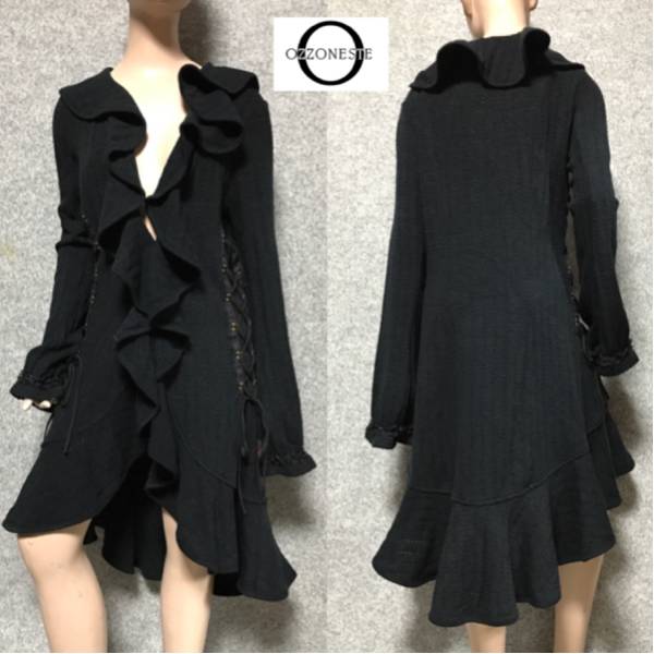 美品】OZZ ONESTE/サイド編上げ ニット ロング カーディガン黒 