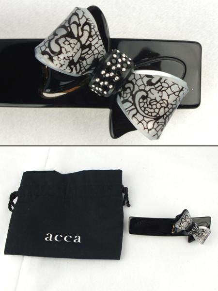 アッカ ［ acca ］2015AW 限定 レース リボン バレッタ黒 B12B-4