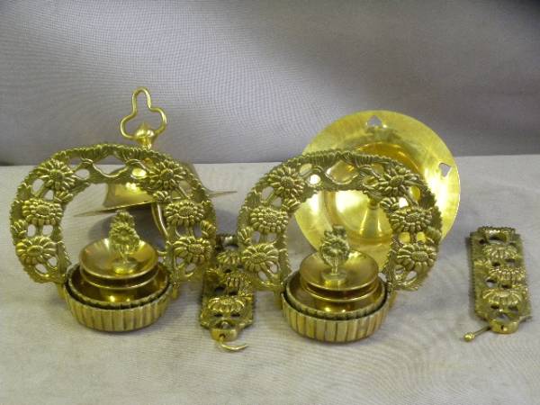 【仏具】リントウ 上御所菊輪燈 真鍮製 1対 15cm 上磨 未使用