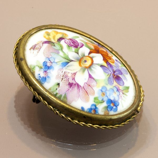 ブランド不明＊アンティークブローチ＊リモージュ磁器_3