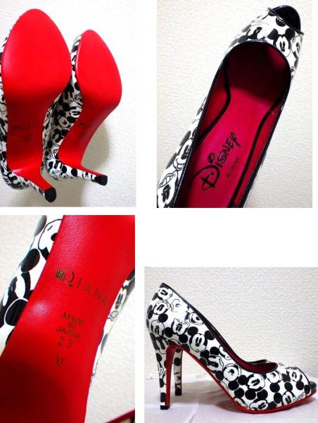 DIANA 23cm*美品*Disneyコラボ*DIANA エナメル オープントゥ パンプス 