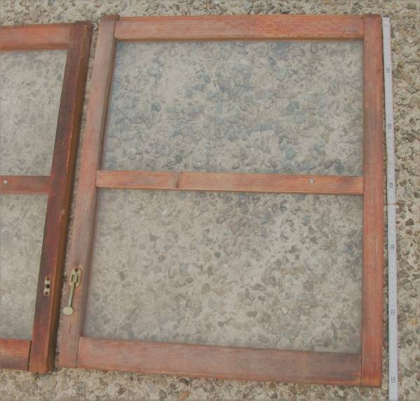小さな木枠ガラス戸2枚 アンティーク扉天然無垢自然木_3