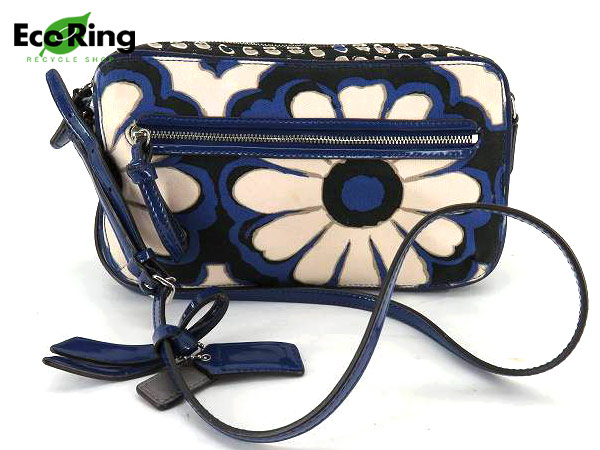 1円 コーチ 25121 花柄 ショルダーバッグ ブルー CQ406