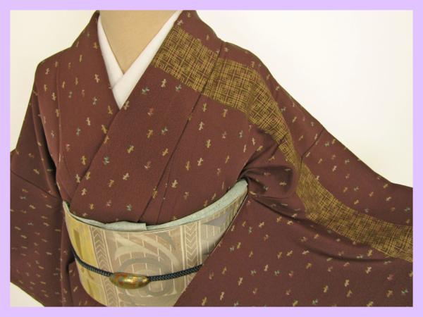 ◆衣紋屋◆4432 身丈165 枝垂れ桜に流水文様 訪問着 縮緬地 正絹 小豆色 ★お茶席・パーティー等に★