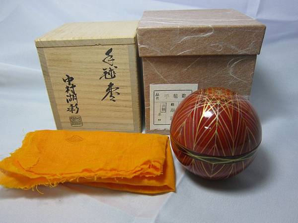 茶道具 中村湖彩 蒔絵師 共箱 共箱・共布茶道具 四点セット 四季