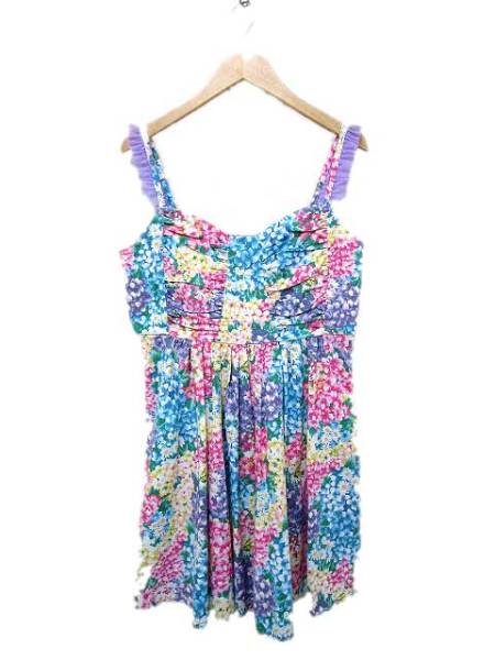 フェフェ fafa ワンピース キャミワンピ 花柄 フリル ミニ 綿 M