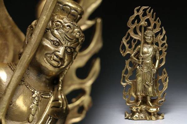 唐銅高彫り美仏 不動明王像 年代物 高27cm BT02B08A
