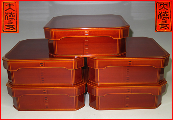 ☆春慶塗 [茶禅]茶道具 茶懐石 弁当箱・重箱「飛騨春慶塗大徳寺重」5