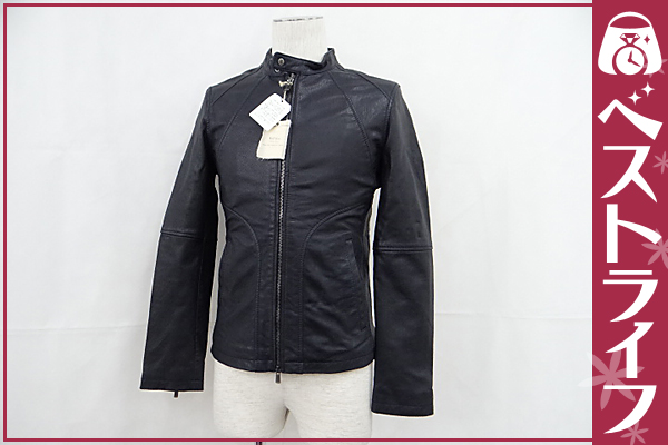 1円 本物 キャシージェーン レザー メンズ ジャケット 1 紺系