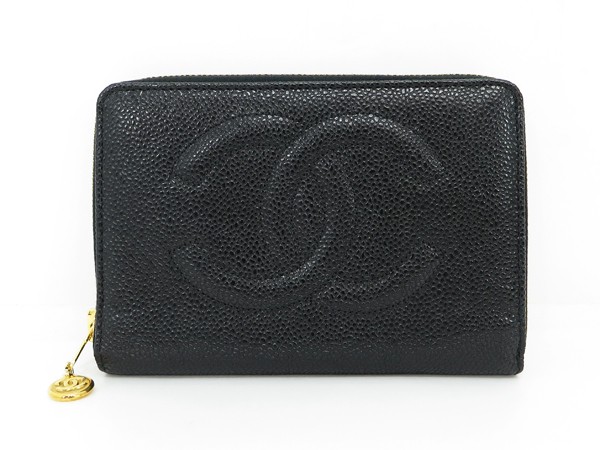 ◇【CHANEL シャネル】キャビアスキン ラウンドファスナー財布