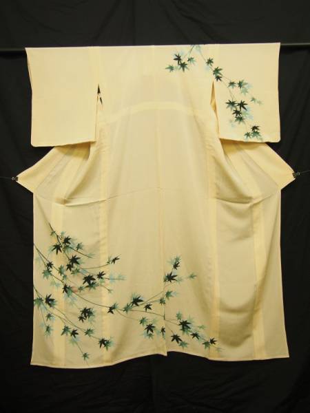 【ふくまる】手描き友禅 訪問着 丹後ちりめん しつけ糸付 セミアンティーク 夏用単衣 正絹 もみじ柄 練色 196