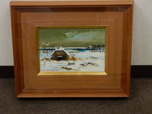 464/△油彩画 尾身周三 信州大町風景 肉筆 絵画 額装