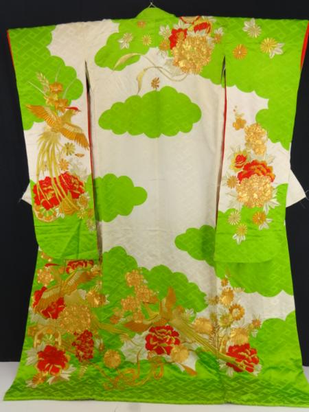 お引きずり 色打掛 わけあり 刺繍 牡丹と花喰鳥 花嫁 婚礼 正絹 □