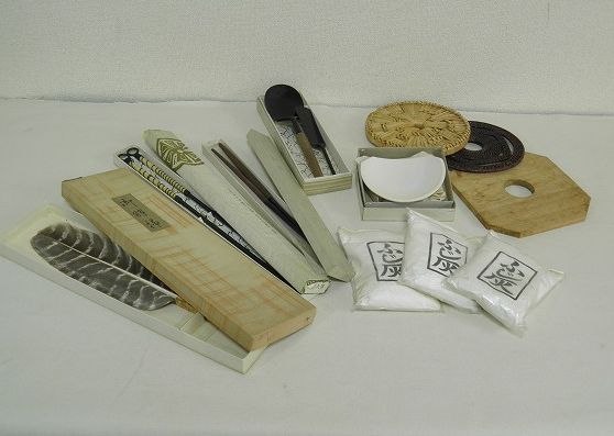 ★★多数★茶道具【小物セット】羽箒炉用灰匙/ふじ灰/前瓦/火箸/釜敷/used★★