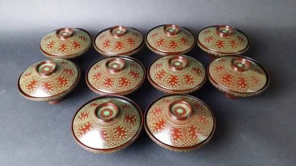 輪島塗蓋付碗１０客組（共箱)