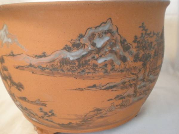 盆栽鉢 丸鉢 絵鉢 桑津香石 蝶柄 山野草 『盆栽鉢 陶 盆栽鉢 丸鉢 絵鉢 桑津香石 蝶柄 山野草 『盆栽鉢 陶