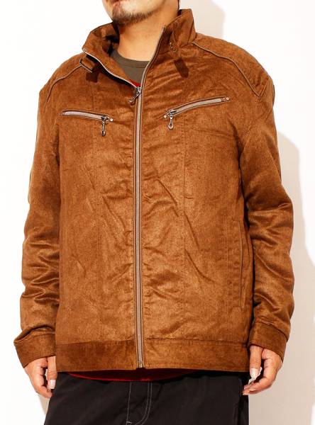 【新品】 5L ブラウン ライダースジャケット メンズ 大きいサイズ シングル 中綿 裏ボア ブルゾン