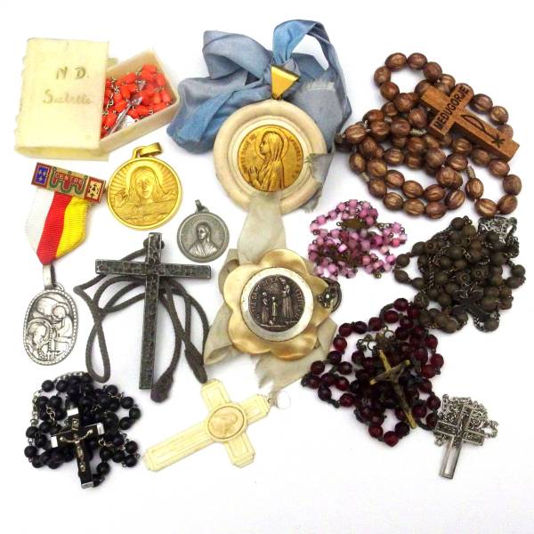 F429*フランスヴィンテージ◆ロザリオ&クロス ネックレス◆キリスト教*聖品◆14個